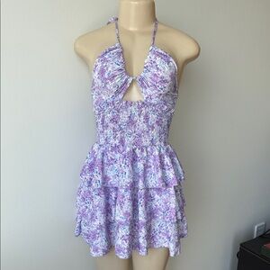 SHEIN Lavender Floral Dress Smocked Halter Ruffle XS